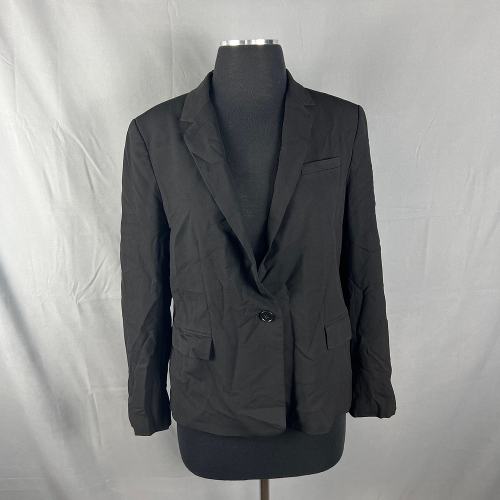 Ann Taylor Blazer Jacket Womens 8 Petite Black Stretch Single Vented Business